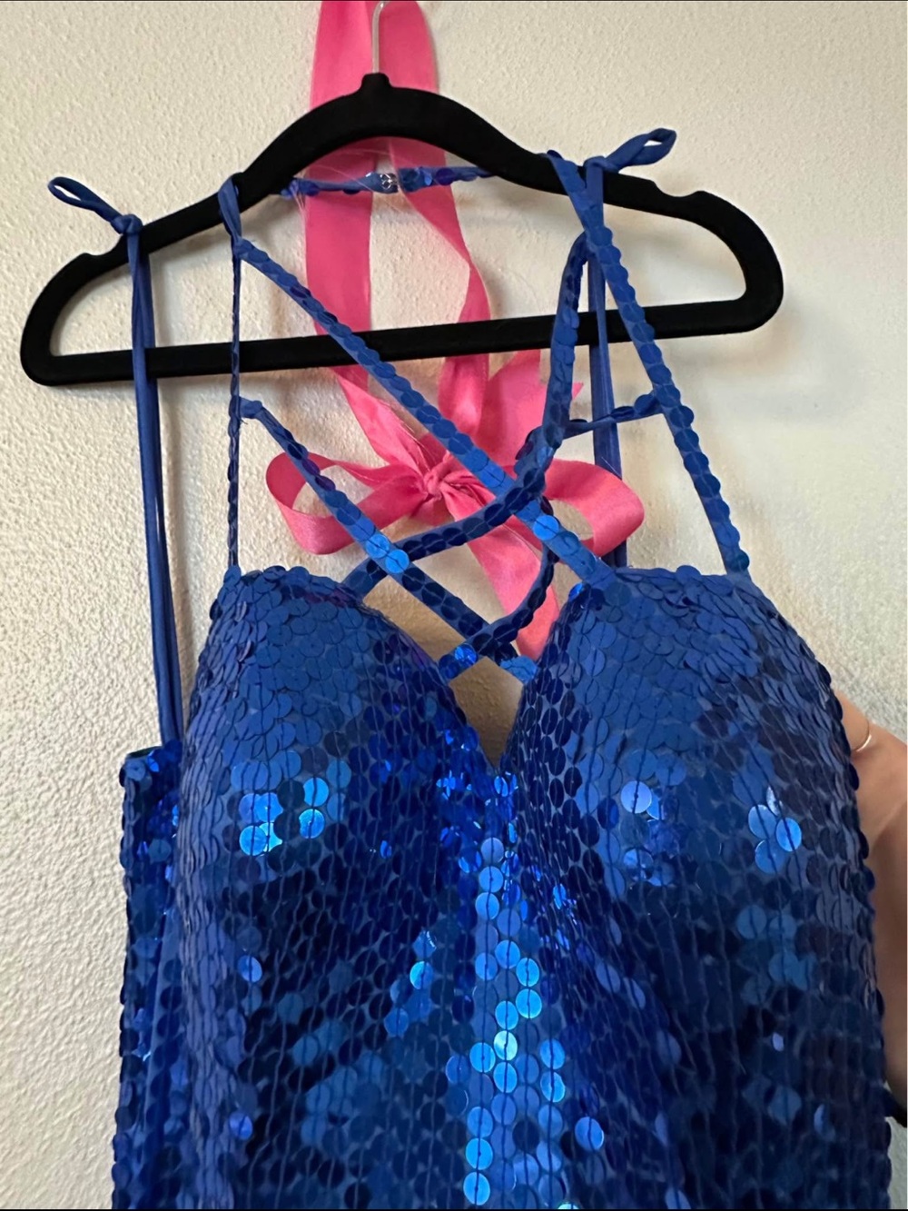 Blue Sequin Strappy Cami Dress